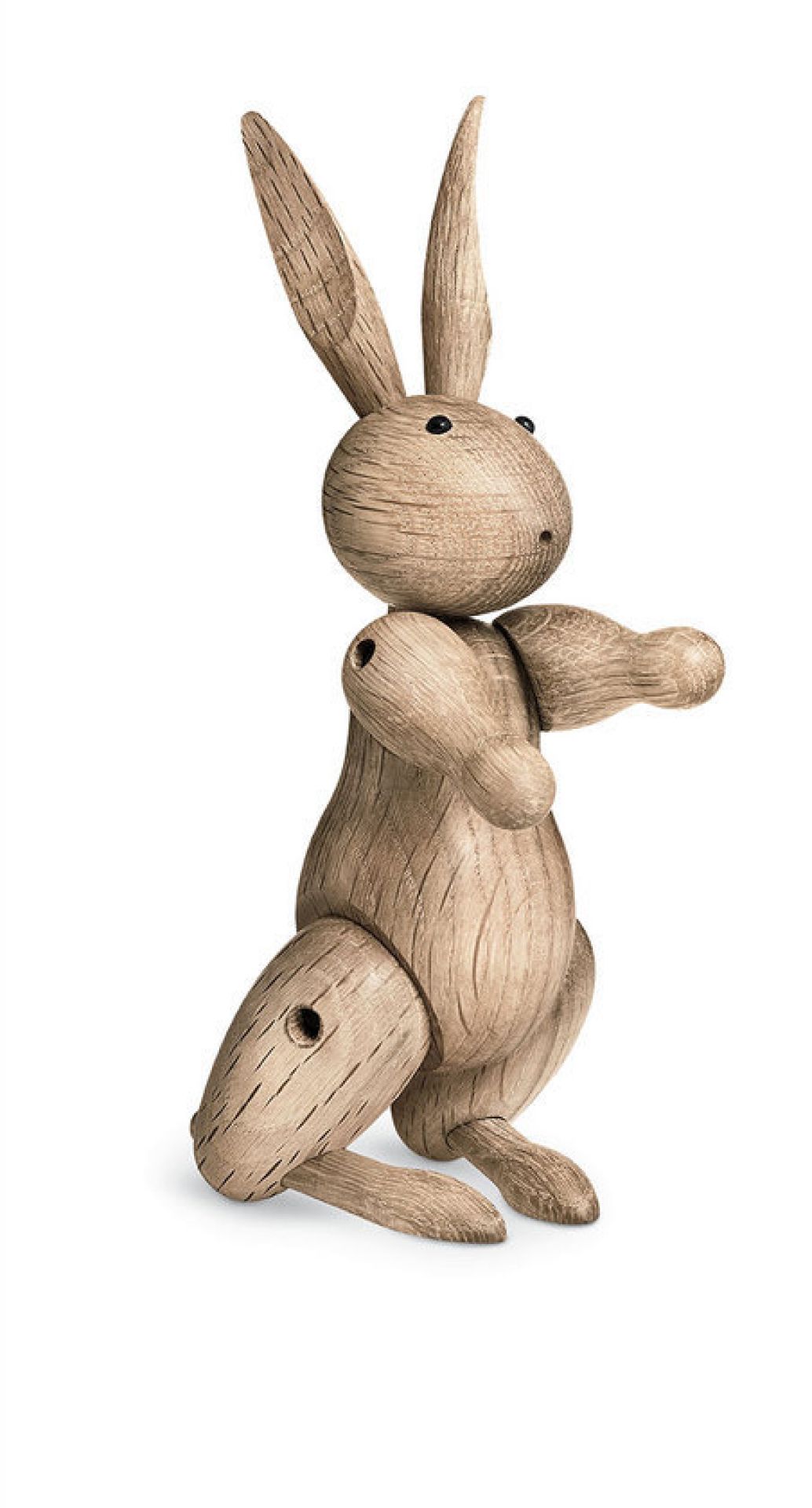 Holzfigur Kaninchen von Kay Bojesen: Detailaufnahme des stehenden Holzhasen mit beweglichen Gliedmaßen.
